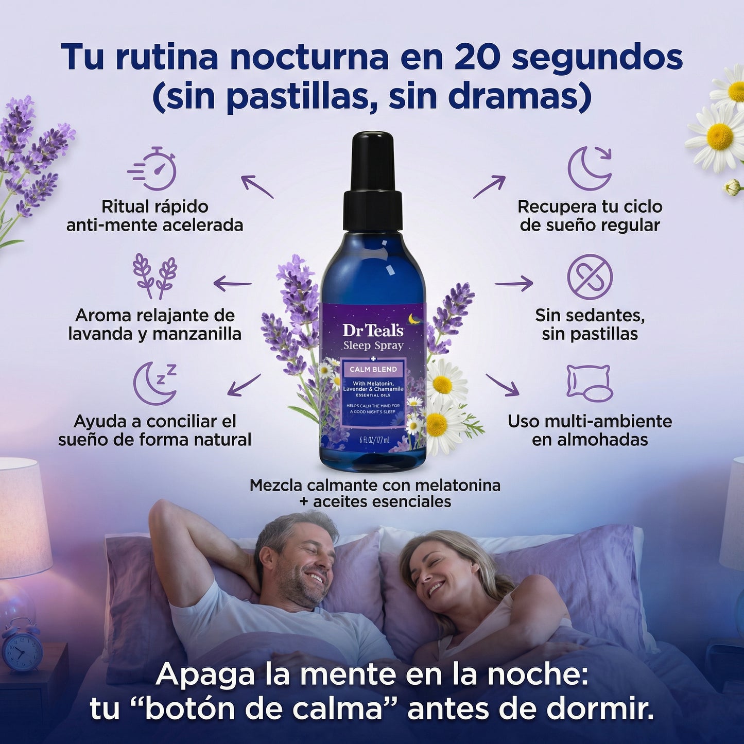 Dr Teal's® - Spray para Dormir con aceites esenciales - Melatonina, Lavanda y Manzanilla